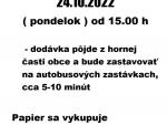 Výkup papiera 24.10.2022 od 15.00 hod (pondelok)